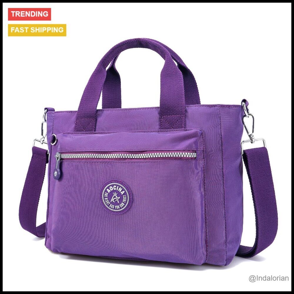 Nylon Mini Tote Crossbody Bag Multi Pocket Lightweight Satchel Purse Work